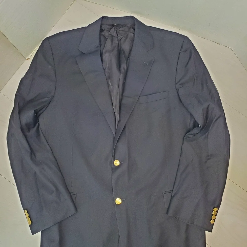 Jos A Bank Signature Collection Navy Blue Wool Blazer Gold Buttons 46 XL Preppy